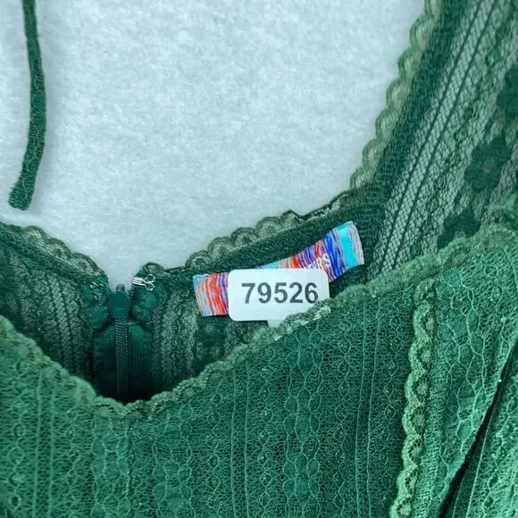 URBAN OUTFITTERS Dress S Roxie Lace Trim Mini Puff Sleeve Nylon Green NEW - Picture 16 of 16